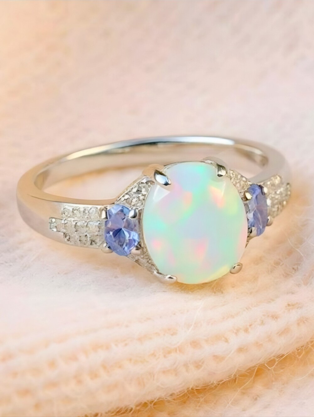 Artisan Ethiopian Opal Tanzanite Sterling Silver 2ctw Halo Ring Sz 6 NWT